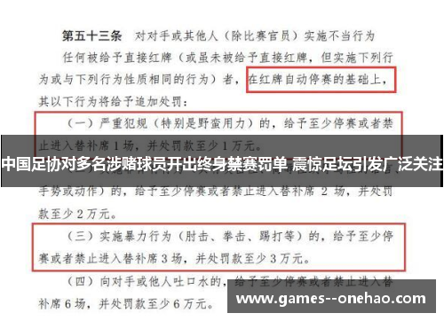 中国足协对多名涉赌球员开出终身禁赛罚单 震惊足坛引发广泛关注 中国足协对多名涉赌球员开出终身禁赛罚单 震惊足坛引发广泛关注